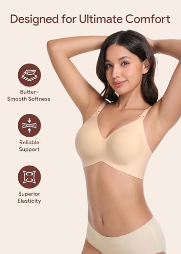 Maternity Nursing Bras Wireless Seamless Ultra-Soft Comfort for Breastfeeding Pregnancy Easy One-Handed Access Sleep Bra - color: Beige, size: Medium