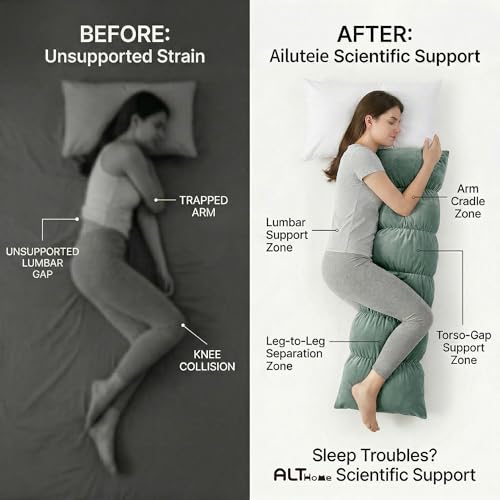 Pat. Pend. Segmented Body Pillow for Side Sleepers, 47 Inch, Green - color: Green, size: 47"*15.7"