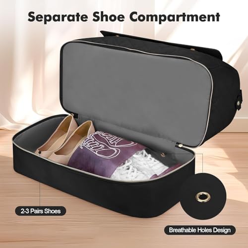 Wedama Weekender Bags for Women, Extra Large Travel Duffel Bag with Shoe Compartment, Carry on Overnight Bag with Toiletry Makeup Bag, Gym Bag Travel Tote Bag for Travel Gym Camping Hospital, Black - color: Black, size: X-Large