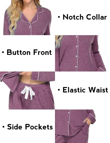 Ekouaer Women's Pajamas Long Sleeve Loungewear Casual Button Down Pjs - color: Cherry Red, size: XX-Large