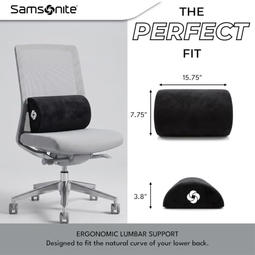 SAMSONITE - Half Moon Lumbar Support Pillow, Elevates Comfort, 100% Pure Memory Foam, Fits Most Seats