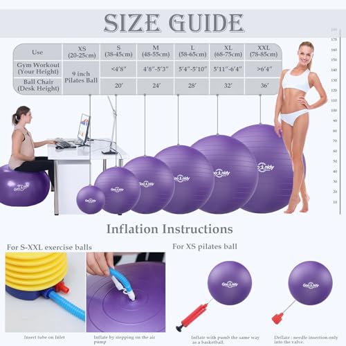 Soft Exercise Ball, Yoga Pregnancy Ball Chair, Pilates Equipment with Pump - color: Purple, size: M(19-22inch/48-55cm)