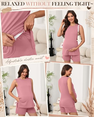 Riyiper Women's Maternity 2 Piece Casual Outfits Sets - color: Pink, size: Large