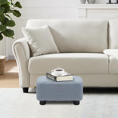 CAROLMADE Small Foot Stool Ottoman Footstool with Legs Under Desk Footrest for Living Room Bedroom and Office, Soft Blue - color: Soft Blue