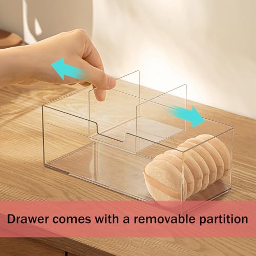 2 Tier Clear Bathroom Counter Organizer, Stackable Storage Drawers - color: Clear-E-2