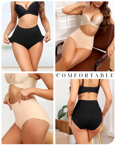 LEVAO Women's High Waisted Underwear Slightly Tummy Control Postpartum Panties Full Coverage Comfort Briefs (S-3XL) - color: Black,nude, size: Large