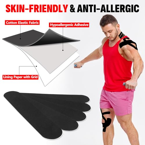 60 Pcs Black Precut Kinesiology Tape Strips, 2in x 10in Kinetic Tape - color: Black