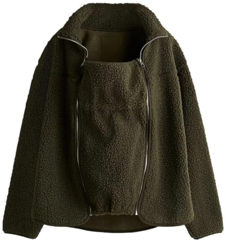 Maternity Coat Winter Mom Cozy Thicken Coats Fleece Sherpa Jacket - color: Dark Green, size: X-Large
