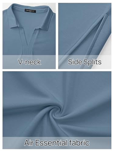 MEROKEETY Women's Summer Casual V Neck Collared T Shirt Long Maxi Dress - color: Gray Blue, size: Medium