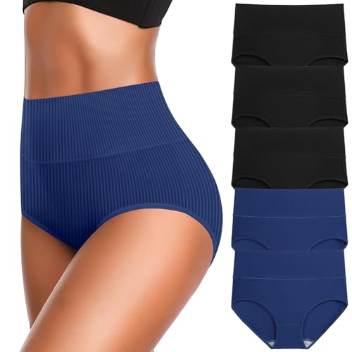 Women's High Waist Cotton Underwear Super Stretchy Briefs Full Coverage Panties Soft Women Panties 5-Pack - color: Multi A-5 Pack, size: X-Small-Small