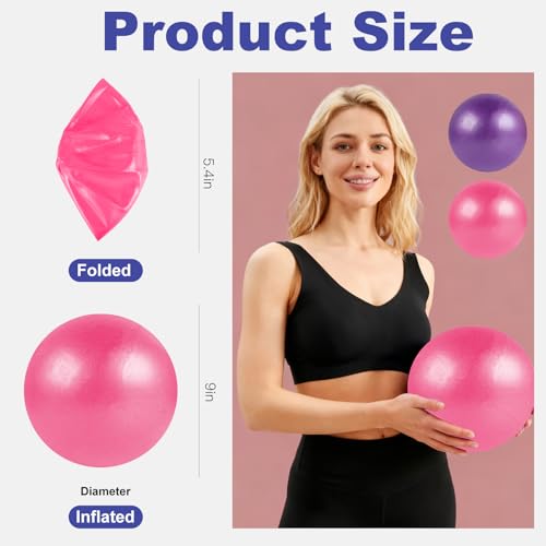 Guirnd Pilates Ball 2P, 9 Inch Workout Ball for Women Men, Small Exercise Ball with Pump for Physical Therapy, Stability, Stretching, Barre, Yoga, Core Workout at Home Gym & Office(Pink & Purple)