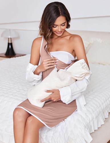 Labor and Delivery Gown Maternity Dress Breastfeeding Nursing Nightgown - color: Dusty Pink, size: Medium