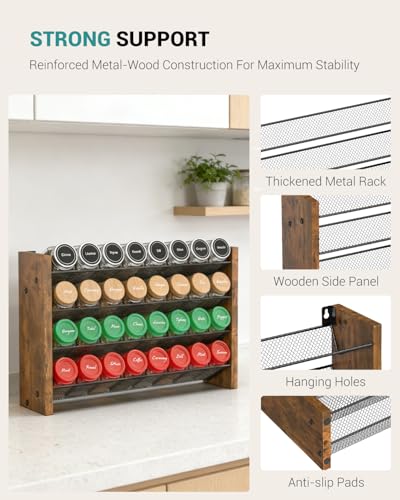 Spice Rack Organizer for Cabinet, Wood Countertop Shelf, No Jars Included - size: Holds 32 Jars, 15.7"W × 10.3"H