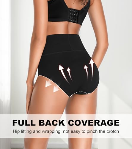 OLIKEME Womens High Waisted Underwear Tummy Control Cotton Full Coverage Ladies Panties Soft Stretch Briefs - color: Black-5 Pack, size: XX-Large