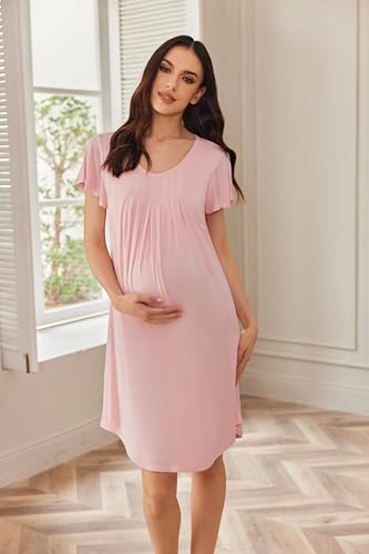 Nursing Nightgown Labor and Delivery Gow Breastfeeding Maternity Dress - color: Pink, size: Medium