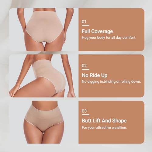 Women's Briefs Underwear High Waist Full Coverage Panties, Ladies Light Tummy Control Postpartum Underpants 5 Pack - color: Nude-5pack, size: Medium