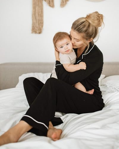 Kindred Bravely Clea Long Sleeve Pajama Set, Maternity & Nursing Sleepwear - color: Black, size: Large