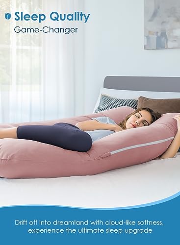 QUEEN ROSE Cooling Pregnancy Pillow, U Shaped Maternity Body Pillow, Pink - color: Pink