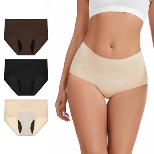 Women's Seamless Incontinence Underwear, 50ml Absorbency Leak-Proof Period Panties, Soft Reusable Washable Discreet Postpartum Briefs, 3 Pack - size: XX-Large