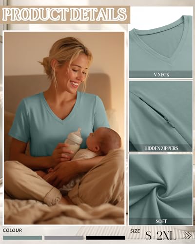 3 Pack Women's Nursing Tops Breastfeeding Shirts - color: Black, Light Gray, Gray Green, size: Medium