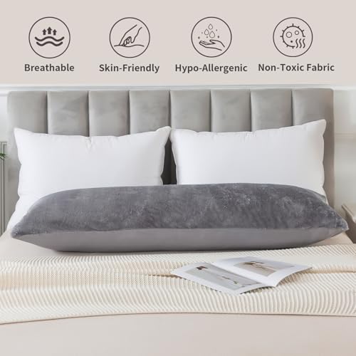 WhatsBedding Memory Foam Body Pillow with Cover, Long Bed Pillow for Adults - color: White Pillow+ Sherpa Grey Pillowcase