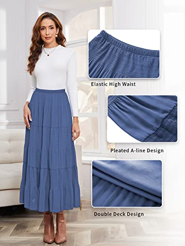 NASHALYLY Women's Chiffon Elastic High Waist Pleated A-Line Maxi Skirts - color: Beja Blue, size: XX-Large