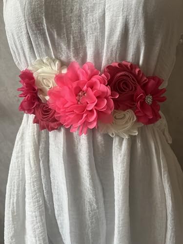 Flowers for Sashes Maternity Pregnancy Sash Belt for Baby Shower Wedding Bride - color: Hot Pink