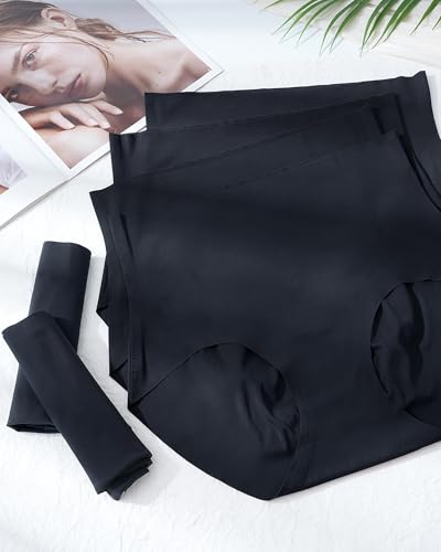 LEVAO Seamless High Waisted Underwear for Women No Show Full Coverage Briefs Stretchy Invisible Panties Pack of 6 - color: 6 Pack-black, size: Medium