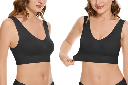 Women's Wireless Sleep Bras Unpadded Seamless Comfort Bras Throw-on Wirefree Bralettes 3 Pack - color: 1*black, size: Medium