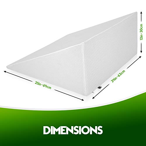 Abco Bed Wedge Pillow for Sleeping - Memory Foam Top - Reduce Neck & Back Pain, Snoring, Acid Reflux, Respiratory Problems - Ideal for Sleeping, Reading, Rest, Elevation - Washable Cover - 12in