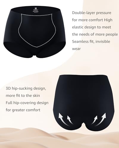LEVAO Seamless High Waisted Underwear for Women No Show Full Coverage Briefs Stretchy Invisible Panties Pack of 6 - color: 6 Pack-black, size: Medium