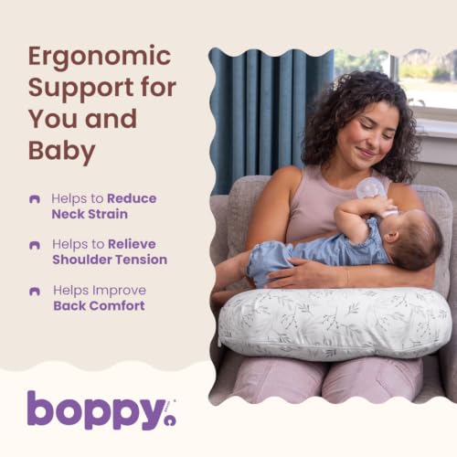 Boppy Nursing Pillow, Safe Ergonomic Breastfeeding & Baby Feeding Support - color: Gray Gentle Leaves