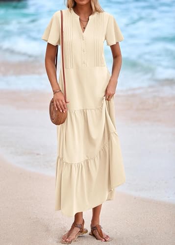 KIRUNDO Summer Maxi Dresses for Women with Pockets 2026 - color: Apricot, size: Large