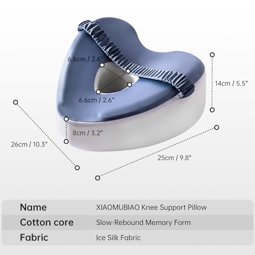 Leg & Knee Memory Foam Support Pillow for Side Sleepers, Cooling Cushion for Side Sleeping, Knee Pain Relief, Orthopedic Leg Pillow with Adjustable Strap, Removable Washable Blue and White Cover