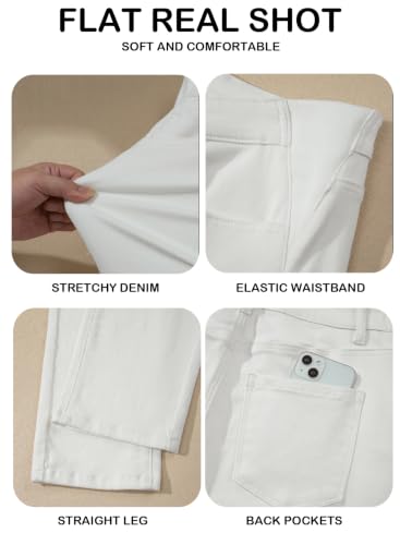BLENCOT Womens Maternity Jeans Elastic Waist Stretch Pregnancy Denim Pants - color: White, size: X-Large