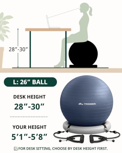 Trideer Exercise Ball Chair – Yoga Ball Chair for Office, Pregnancy & Home - color: Navy Blue, size: L(23-26inches/58-65cm)