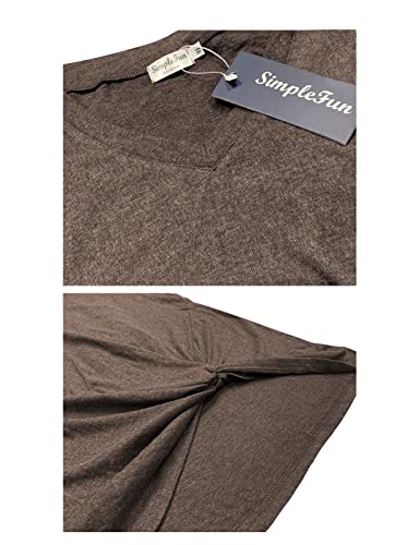 SimpleFun Womens Tops Long Sleeve Shirts V Neck Loose Twist Knot Fall Tunic - color: 02-coffee, size: X-Large