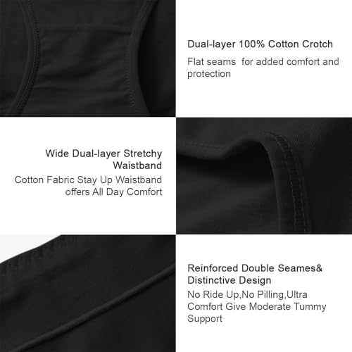 Womens Cotton Underwear High Waisted Full Coverage Briefs Ladies Panties - color: Black, 5-pack, size: X-Large