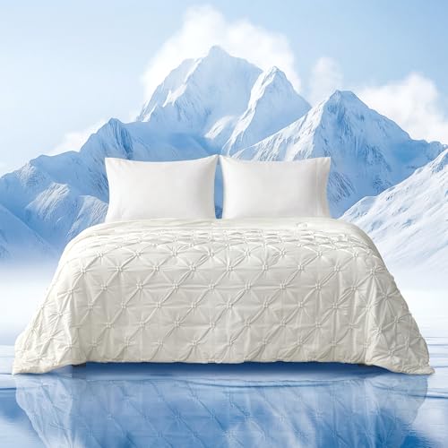 Amélie Home Elegant Pintuck Cooling Comforter Twin Size, Pearl White - color: Pearl White, size: Twin/Twin XL (68''x90'')
