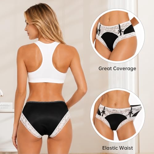 Womens High Waist Lace Panties Soft Breathable Ladies Hipster Panty Multi Cute Briefs 4 Pack - size: Large