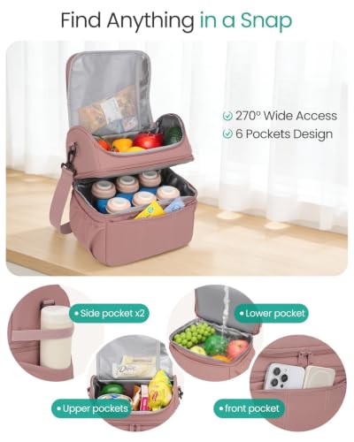 Breastmilk Cooler Bag, 12L Double Deck with Detachable Divider - color: Pink-Line