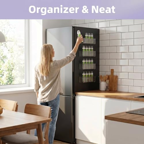 MGY 4Pack Clear Magnetic Baby Bottle Organizer for Refrigerator, Space-Saving Storage for Baby Bottles,Bottle Organizer for kitchen - style: Clear