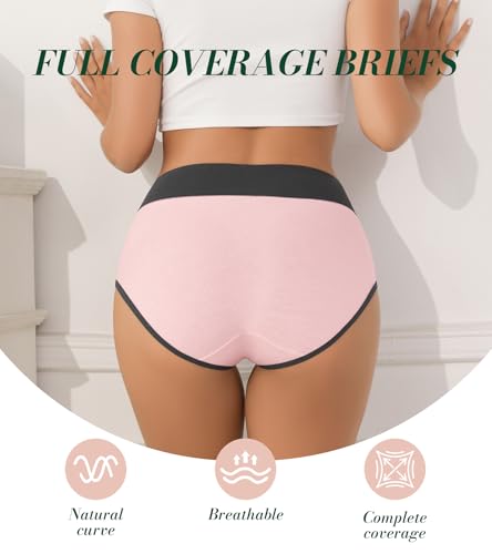 Womens Cotton Underwear High Waisted Full Coverage Panties Postpartum Brief - color: Yellow,dark Green,white,blue,pink, size: X-Large