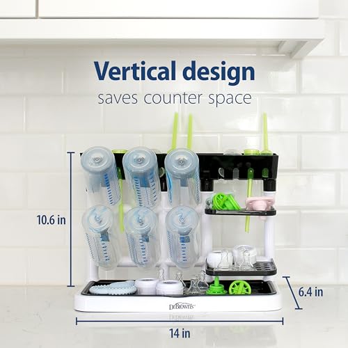 Dr. Brown's Drying Tower, Stand-Up Drying Rack, Countertop Baby Bottle Drying with Organized Storage for Baby Essentials, Space Saving Vertical Rack, Black/White - size: Countertop, style: Black/White Stand-Up Drying Rack