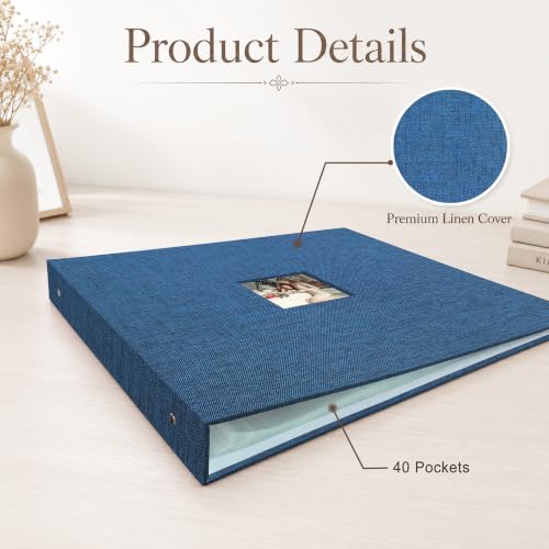12"x12" DIY Scrapbook Photo Album with 80 Pages 40 Plastic Sleeves Navy - color: Navy