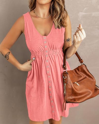 BTFBM Button Down High Waist Summer Dresses for Women 2026 Fashion Clothing - color: Light Pink, size: Medium