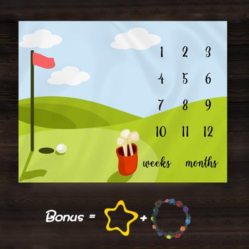 Golf Sports Baby Monthly Milestone Blanket, 60x40in Soft Flannel, Nature Outdoor Grassland Backgrounds, Newborn Mom Gifts, Baby Shower Age Growth Tracker with Bonus Maker - size: 60x40in