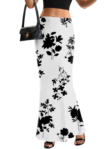 KIFOVEN Women's High Waist Elastic Maxi Skirt - color: Flower-10, size: X-Small