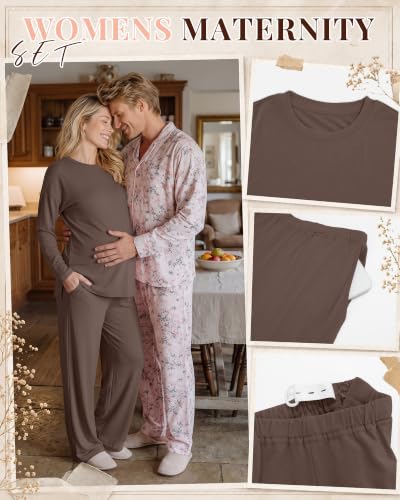 Riyiper Womens Oversized Maternity Pajama 2 Piece Set - color: Coffee, size: Large