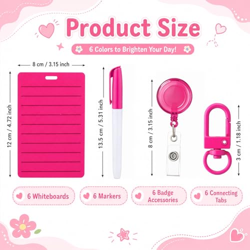 Lincia 6 Sets Dry Erase Badge Notepads with Markers and Retractable Reels - color: Bright Colors, style: Lined
